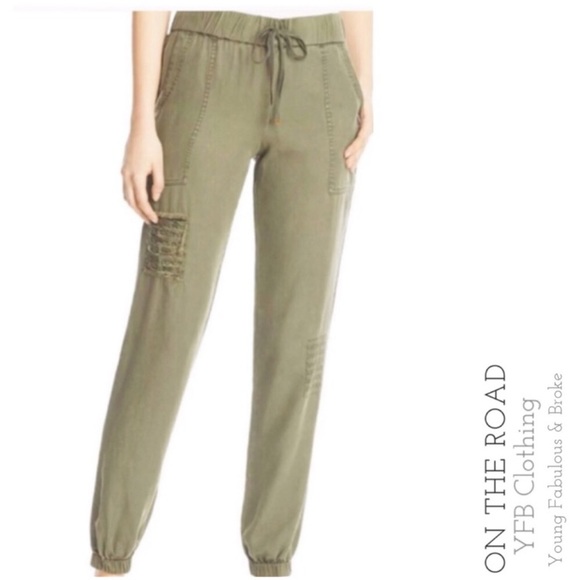 Anthropologie Black Distressed Tencel Jogger Pants - Picture 2 of 8